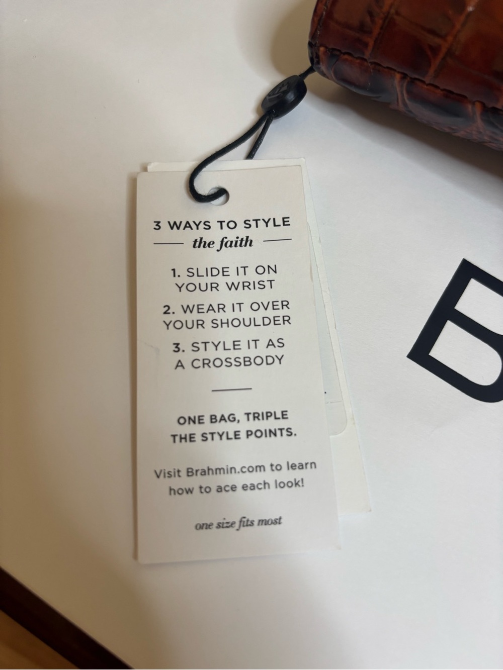 Brahmin Faith in Pecan in Croco-Embossed Leather Mini Bucket Bag - Picture 6 of 8